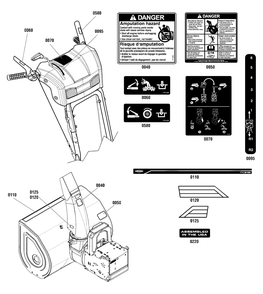 Decals Group Diagram and Parts List for BP2138S (1696160-00)(2012) Briggs and Stratton Snow Blower